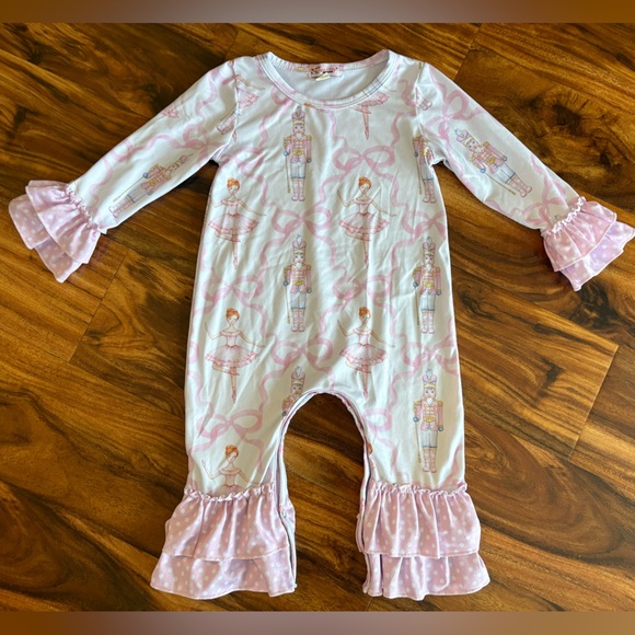 Clover Cottage Other - Clover Cottage Girls Pink Nutcracker 1 Pce Romper 12 18 24 Months Christmas Bows